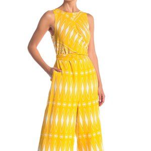 Lush Wrap Around Back Tie Print Jumpsuit